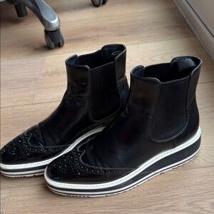 Prada Black and White Platform Chelsea Boots